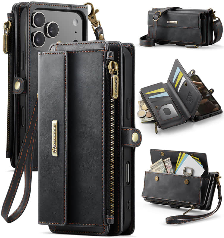 Casekis Crossbody Leather Wallet RFID Phone Case Black