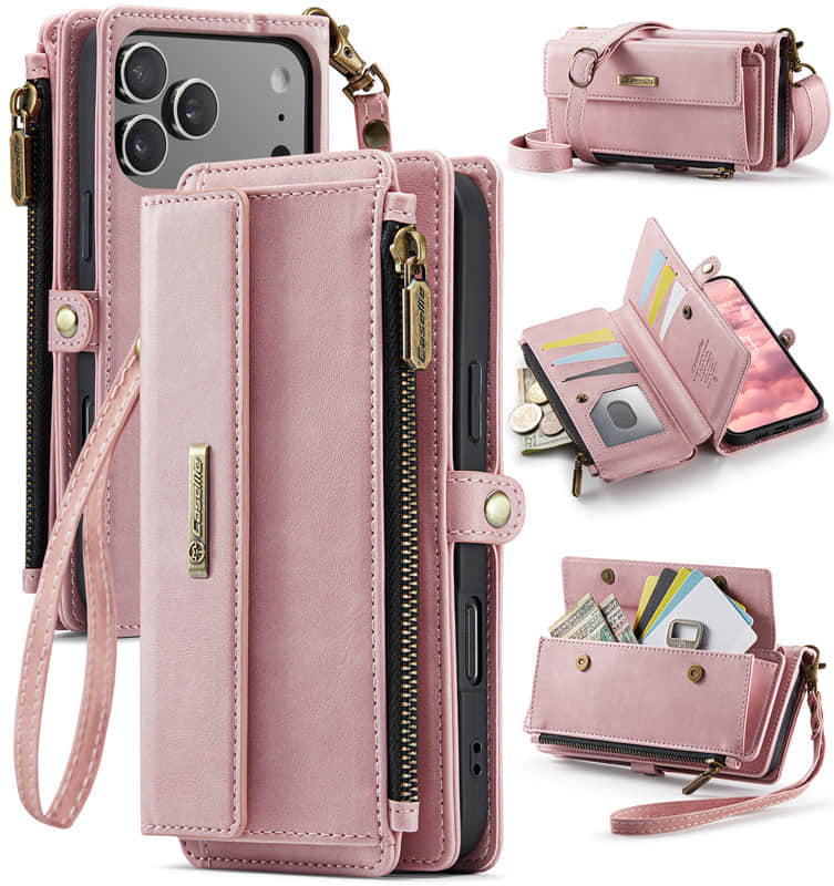 Casekis Crossbody Leather Wallet RFID Phone Case Pink