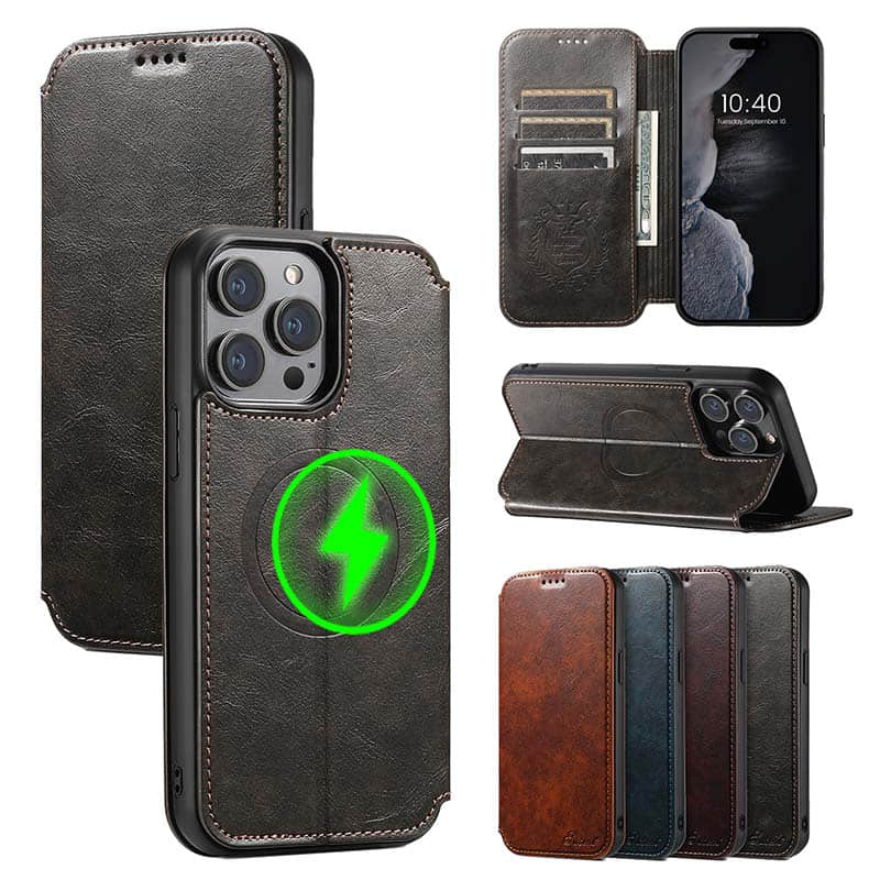 Casekis Leather Wallet MagSafe Phone Case Black