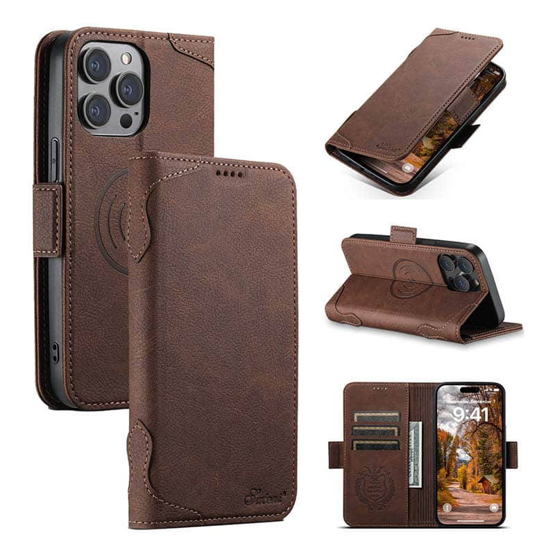 Casekis Leather Wallet Phone Case compatible with MagSafe Brown