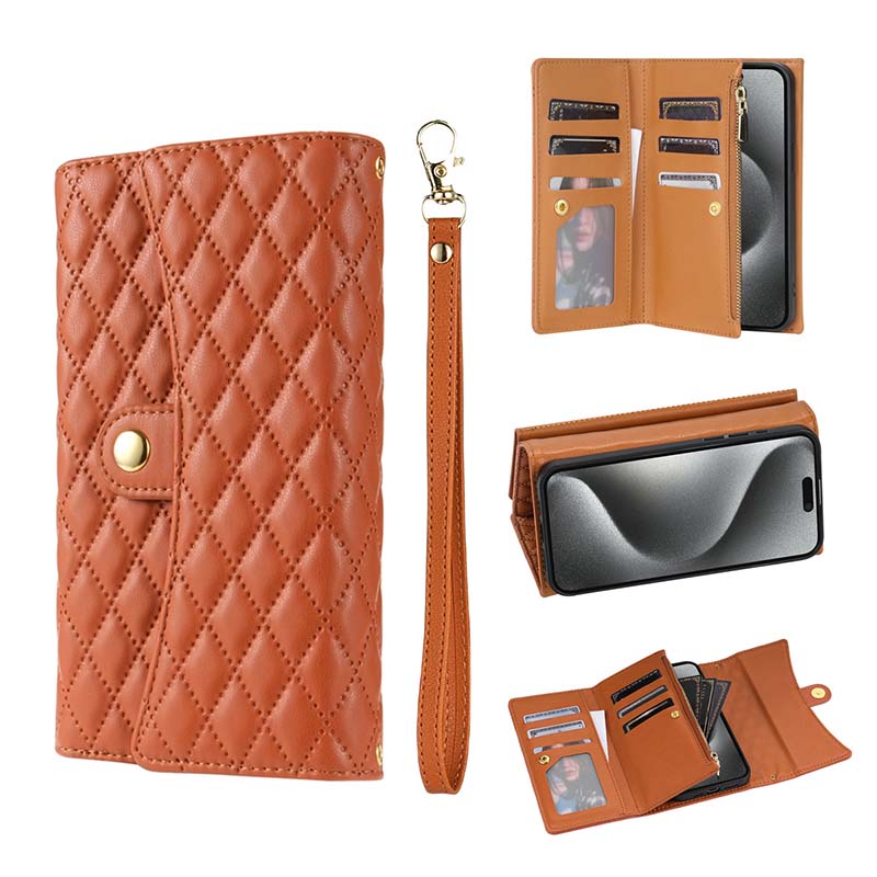 Casekis 7-Slot Foldable Crossbody Wallet Phone Case Brown