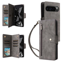 Load image into Gallery viewer, Casekis Studded Zip Leather Wallet Wristlet Phone Case Gray
