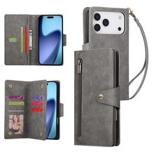 Load image into Gallery viewer, Casekis Studded Zip Leather Wallet Wristlet Phone Case Gray
