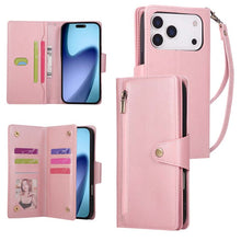 Load image into Gallery viewer, Casekis Studded Zip Leather Wallet Wristlet Phone Case Rose Gold
