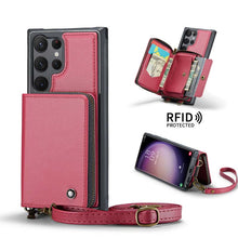 Load image into Gallery viewer, Casekis Zipper Crossbody Wallet RFID Phone Case Red
