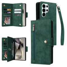Load image into Gallery viewer, Casekis Studded Zip Leather Wallet Wristlet Phone Case Green
