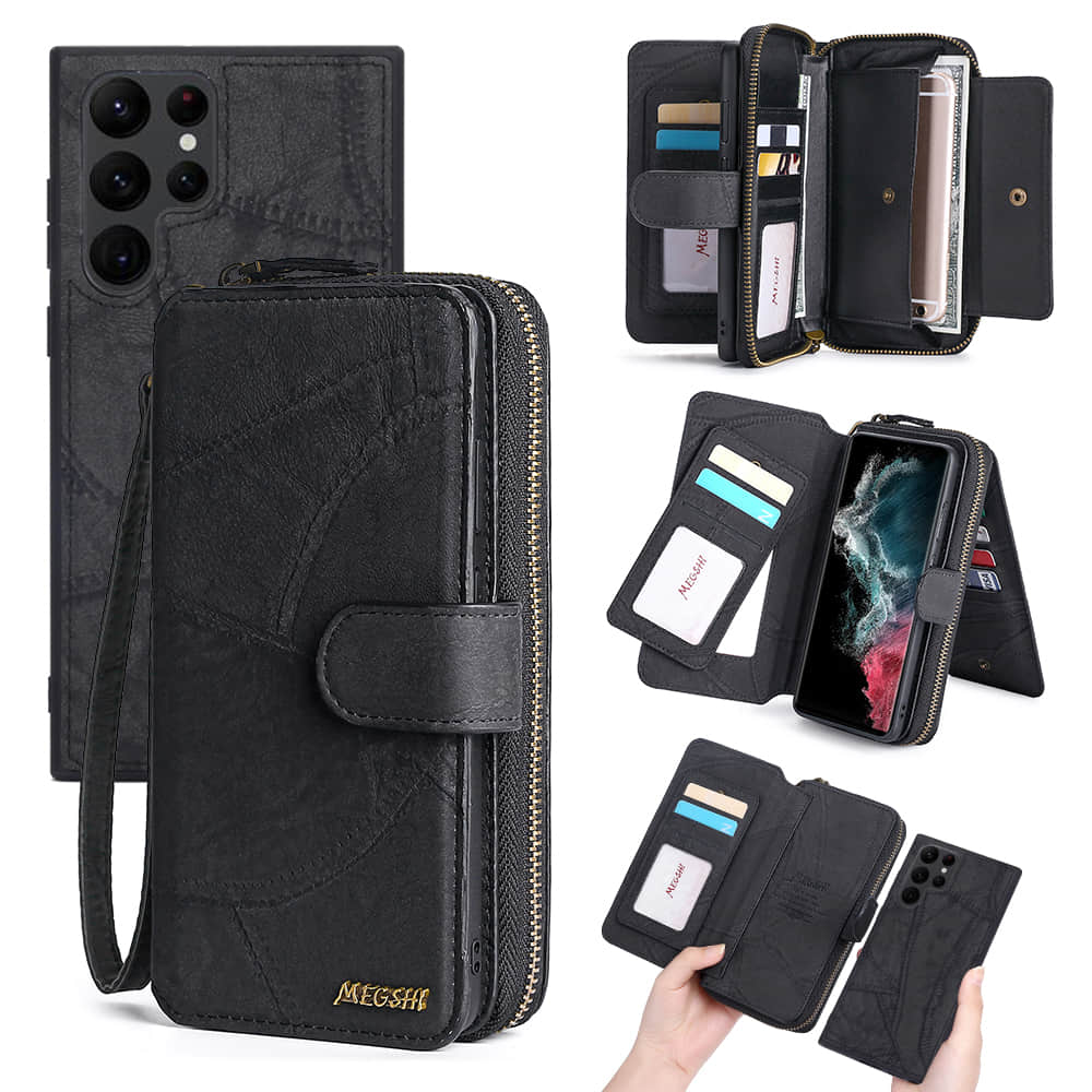 Casekis Zipper Wallet Detachable Phone Case Black
