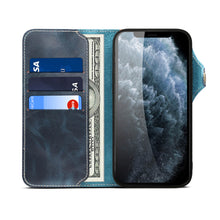 Load image into Gallery viewer, Casekis Genuine Cowhide Leather Button Flip Phone Case Blue
