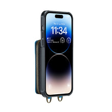 Load image into Gallery viewer, Casekis Zipper Crossbody Wallet RFID Phone Case Blue
