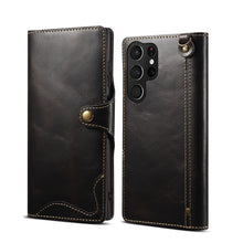 Load image into Gallery viewer, Casekis Genuine Cowhide Leather Button Flip Phone Case For Galaxy S22 Ultra 5G
