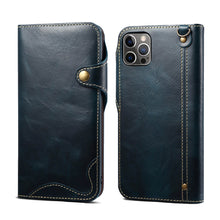 Load image into Gallery viewer, Casekis Genuine Cowhide Leather Button Flip Phone Case Blue
