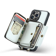 Load image into Gallery viewer, Casekis Zipper Crossbody Wallet RFID Phone Case White

