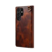 Load image into Gallery viewer, Casekis Genuine Cowhide Leather Button Flip Phone Case For Galaxy S22 Ultra 5G
