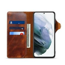 Load image into Gallery viewer, Genuine Cowhide Leather Button Flip Phone Case For Samsung Galaxy S21 5G - Casekis
