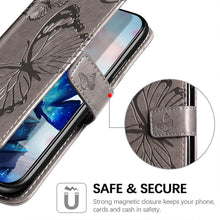 Load image into Gallery viewer, Casekis Embossed Butterfly Wallet Phone Case Gray
