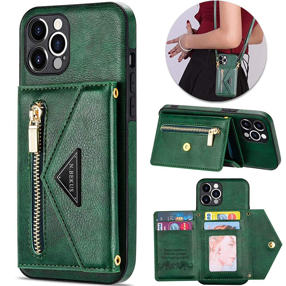 Casekis Crossbody Strap Leather Magnetic Wallet Phone Case Green