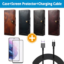 Load image into Gallery viewer, Casekis Genuine Cowhide Leather Button Flip Phone Case For Galaxy S21 5G
