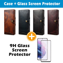 Load image into Gallery viewer, Casekis Genuine Cowhide Leather Button Flip Phone Case For Galaxy S22 5G

