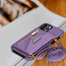 Load image into Gallery viewer, Casekis Crossbody Strap Leather Magnetic Wallet Phone Case Purple
