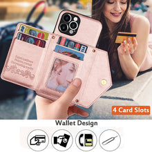 Load image into Gallery viewer, Casekis Crossbody Strap Leather Magnetic Wallet Phone Case Rose Gold
