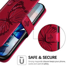 Load image into Gallery viewer, Casekis Embossed Butterfly Wallet Phone Case Red
