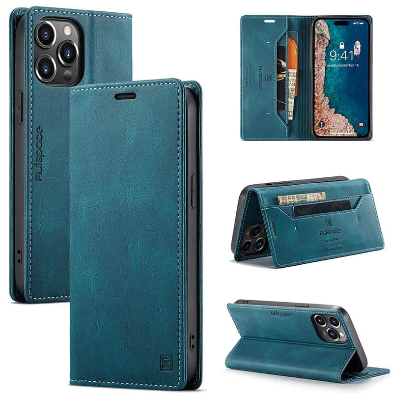 Casekis Retro RFID Wallet Phone Case Blue