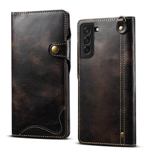 Load image into Gallery viewer, Genuine Cowhide Leather Button Flip Phone Case For Samsung Galaxy S21 5G - Casekis
