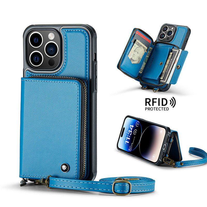 Casekis Zipper Crossbody Wallet RFID Phone Case Blue