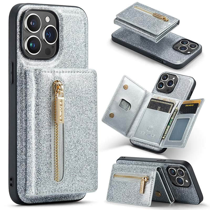 Casekis Glitter Cardholer Magnetic Phone Case Silver