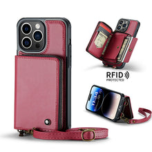 Load image into Gallery viewer, Casekis Zipper Crossbody Wallet RFID Phone Case Red
